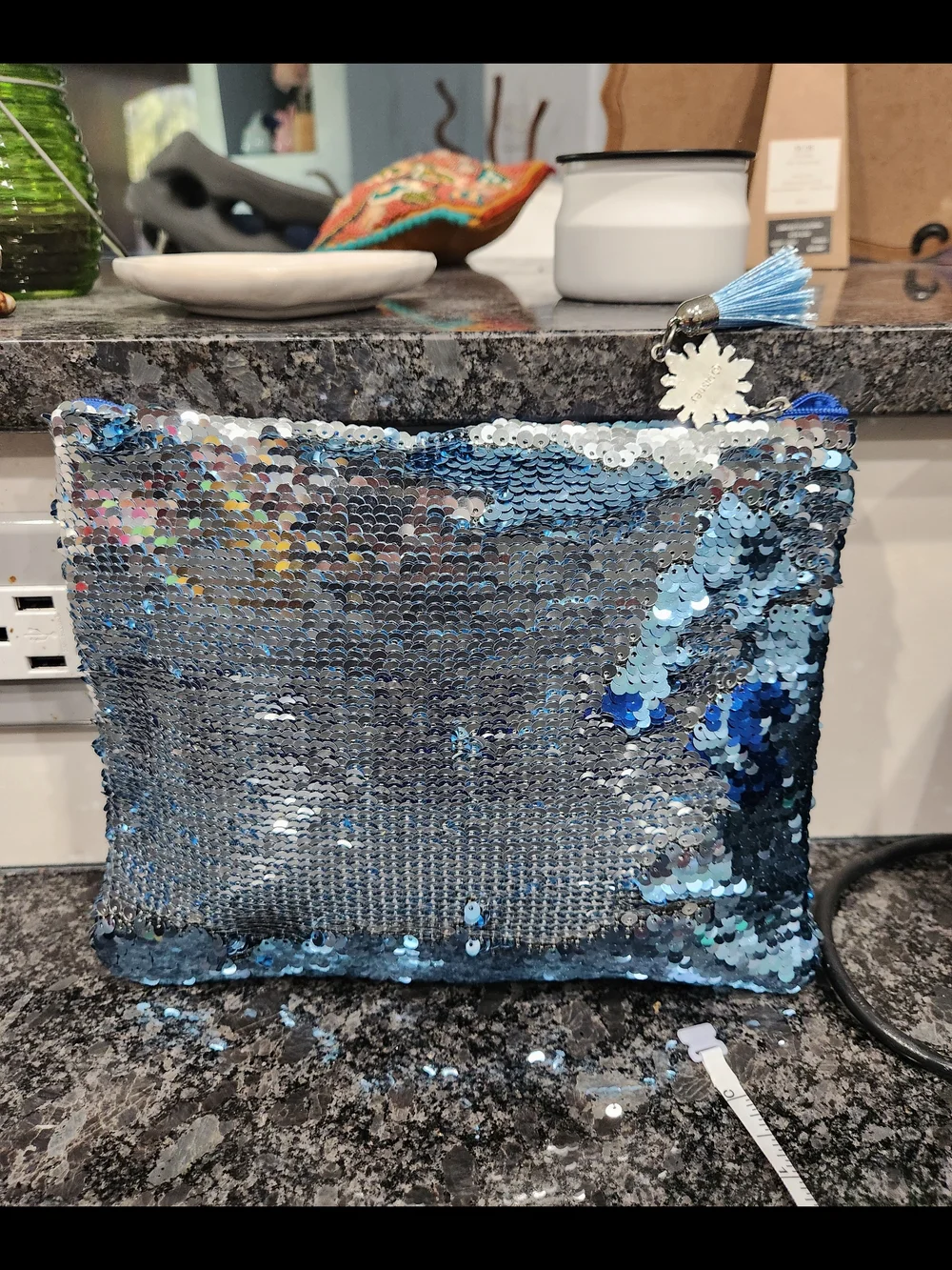 Disney Frozen ll Rever Sequin Cosmetic Pouch in Light and Dark Blue with Tassel